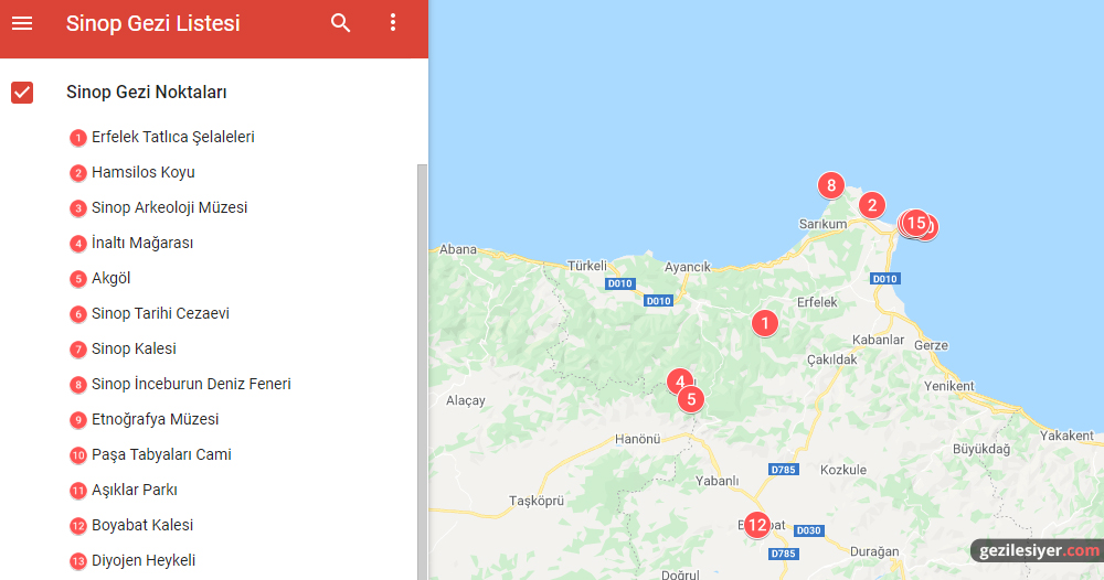 Sinop Gezi Haritası