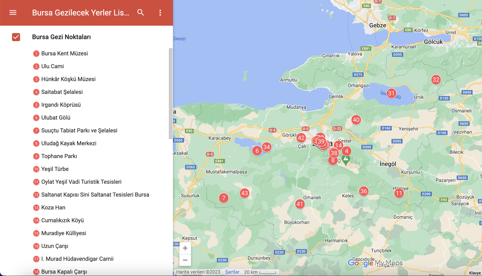 Bursa Gezi Haritası